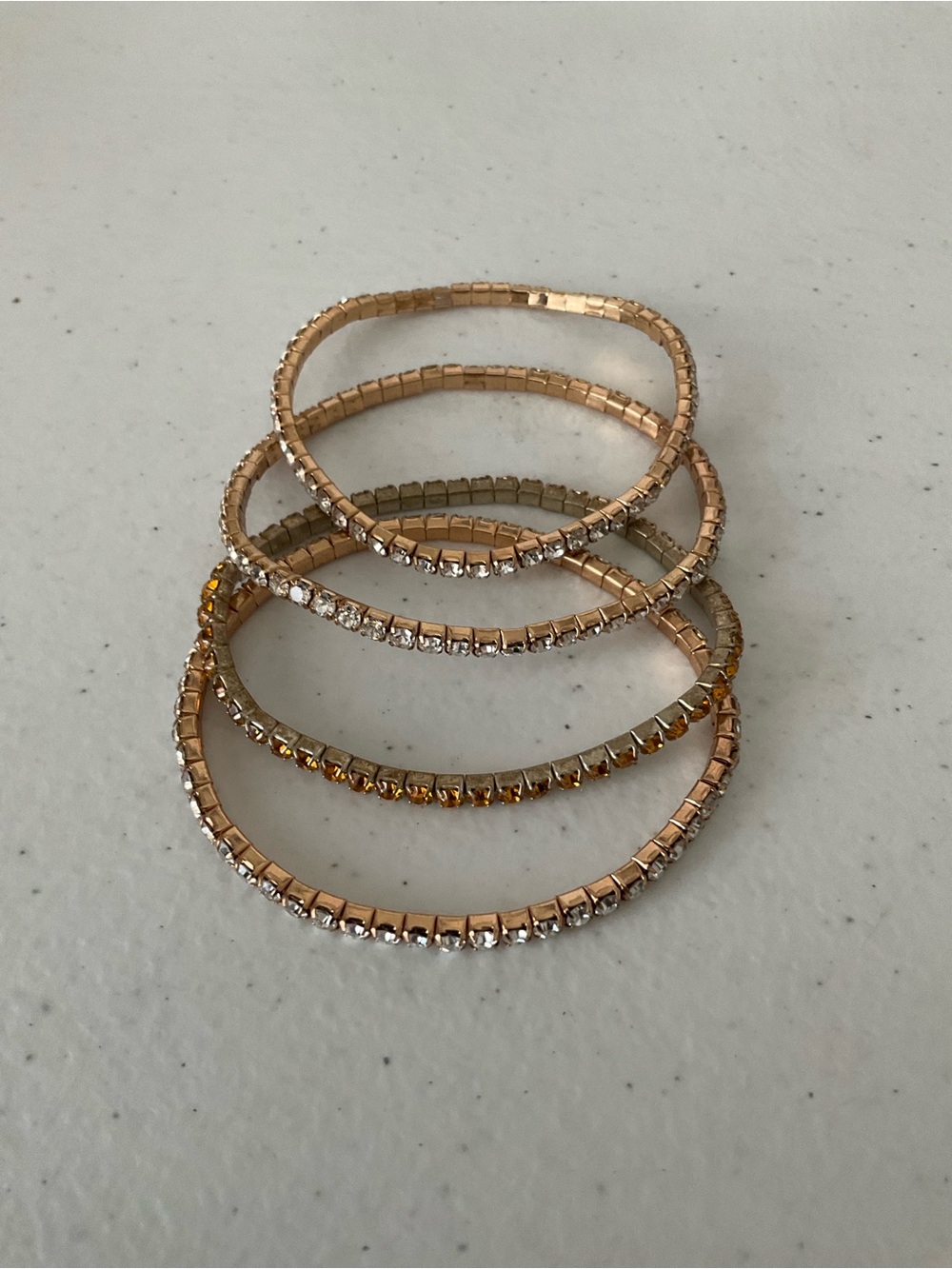 Gold Tone Crystal Stretch Bracelet Set with Clear and Amber Stones